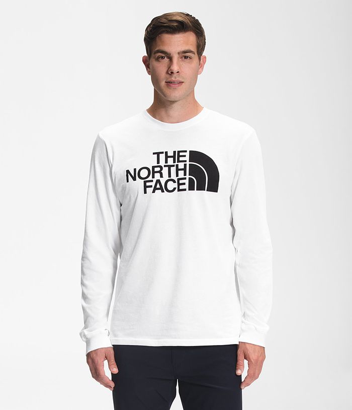 The North Face T Shirts Męska Białe Długi Rękaw Pół kopuła - JMCN76918